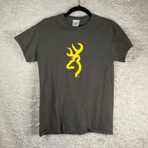 Browning Mens Graphic T-Shirt Brown Yellow Heathered Crew Neck 100% Cotton S‎